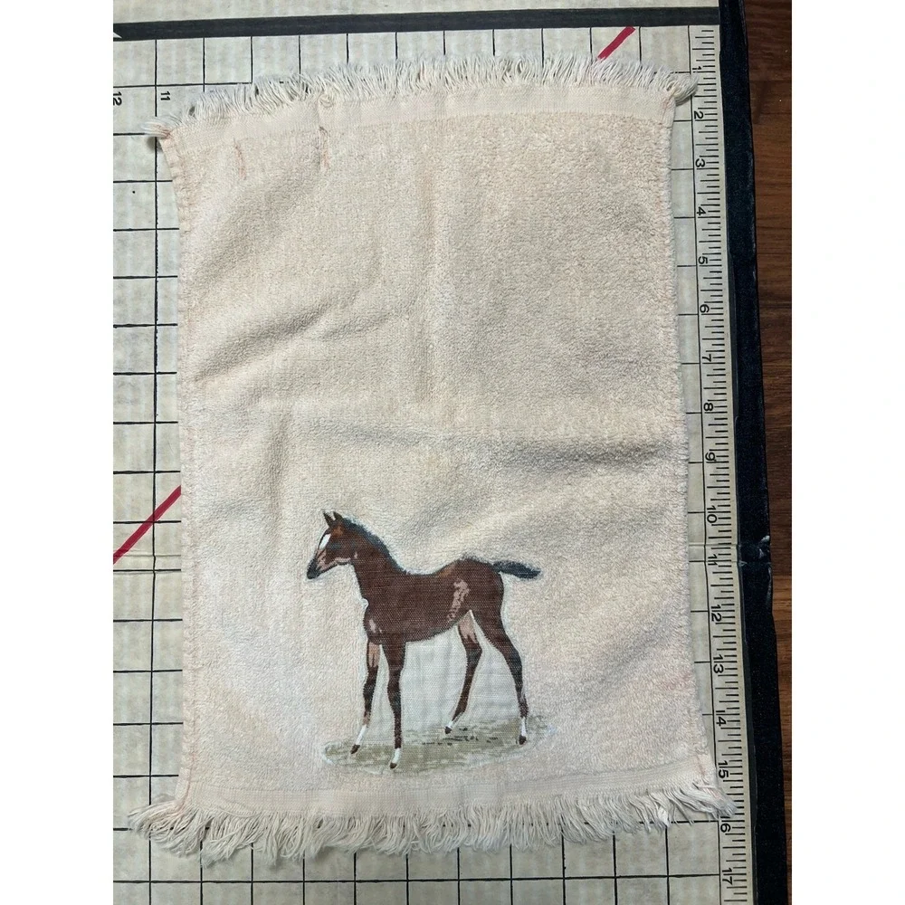 VTG 1960s Martex Hand Towel Sewed Horse/ Western W/Fringe